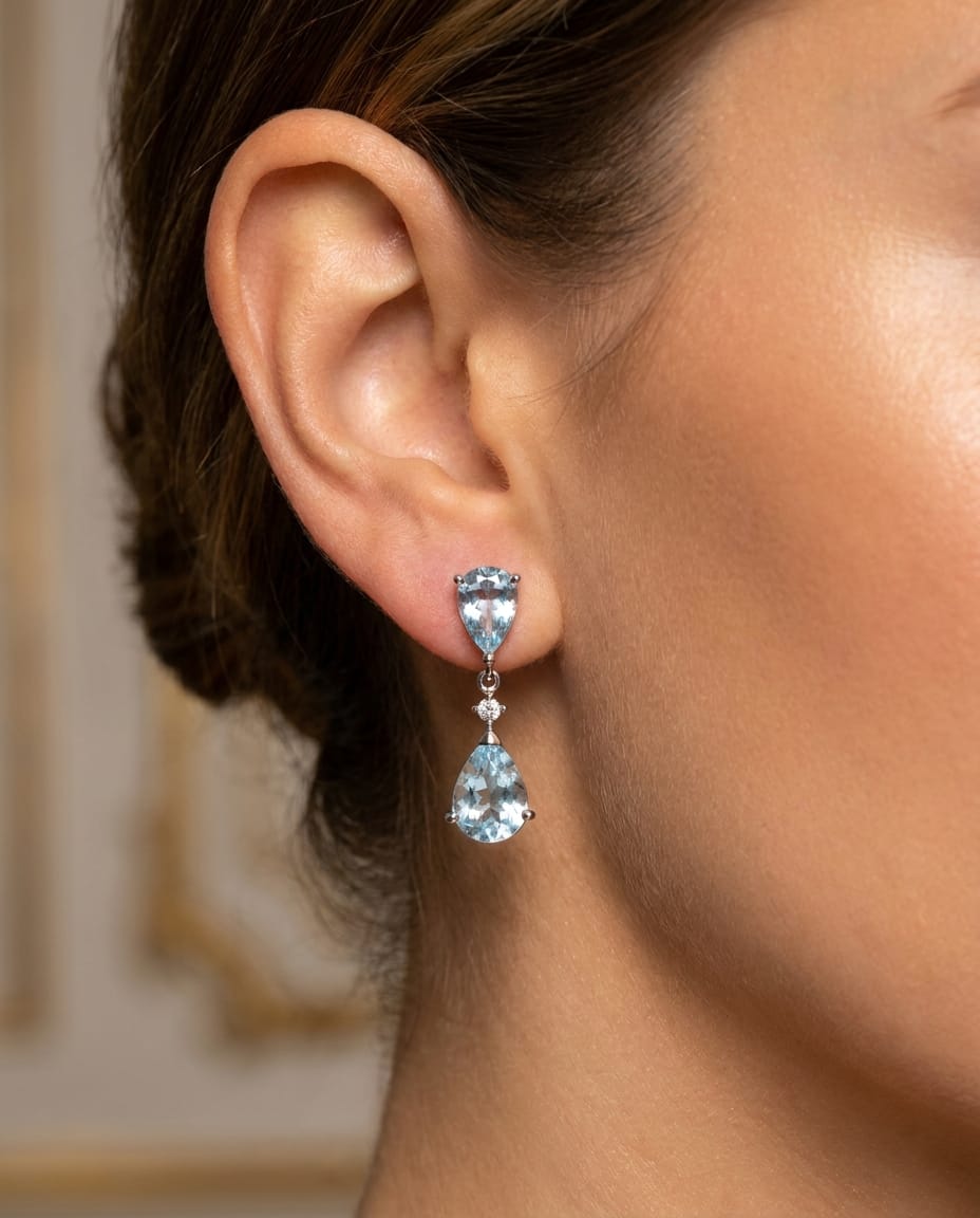 Pendientes Olyphea Aguamarina Diamantes Oro Blanco 18K - Imagen 3