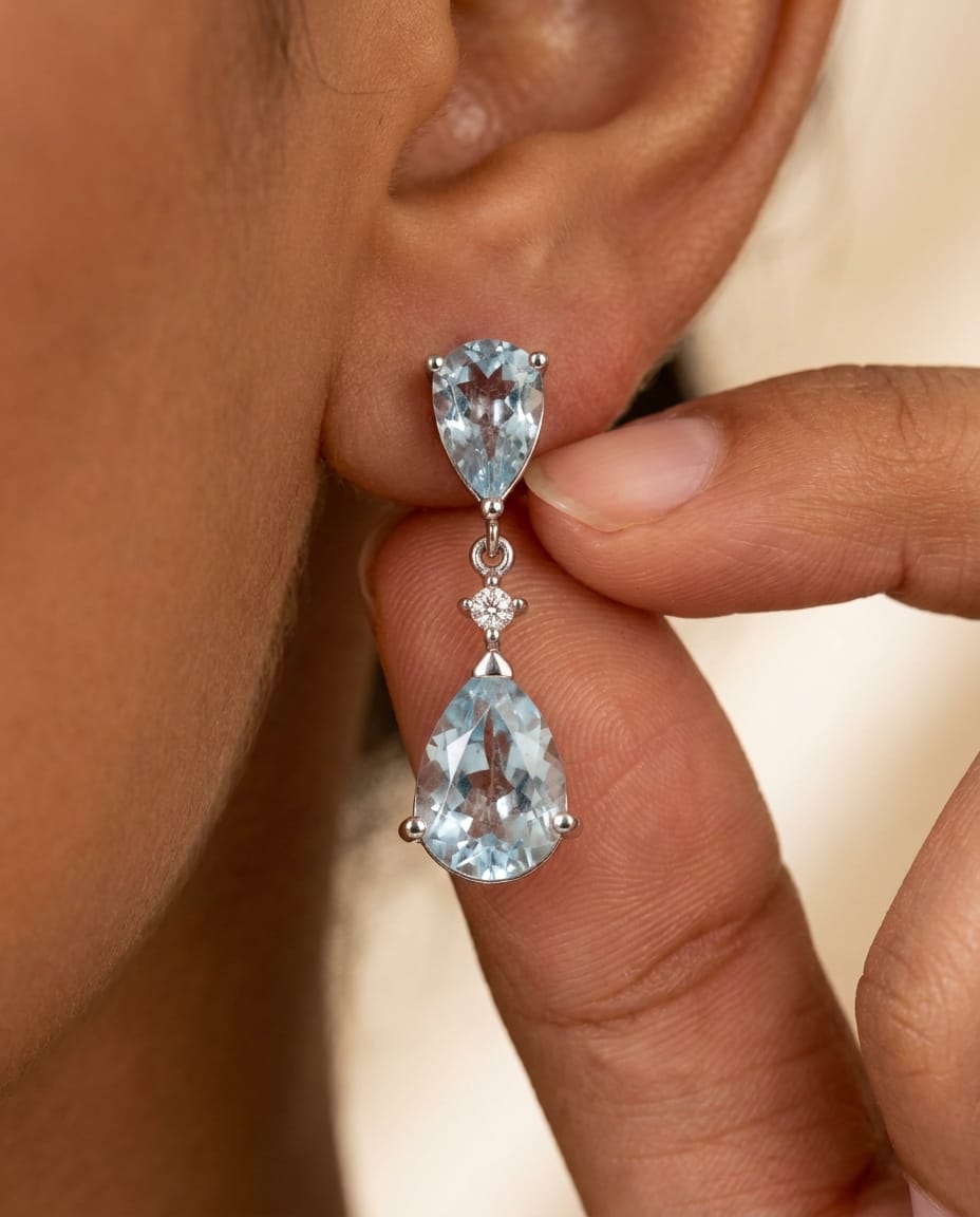 Pendientes Olyphea Aguamarina Diamantes Oro Blanco 18K - Imagen 2
