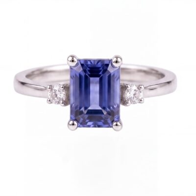 Tresillo Tanzanita Diamantes Oro Blanco 18K