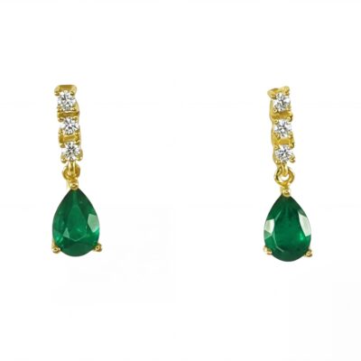 Pendientes Leire Esmeralda Diamantes 0,09ct Oro 18K