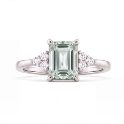 Tresillo Aguamarina Diamantes Oro Blanco 18K