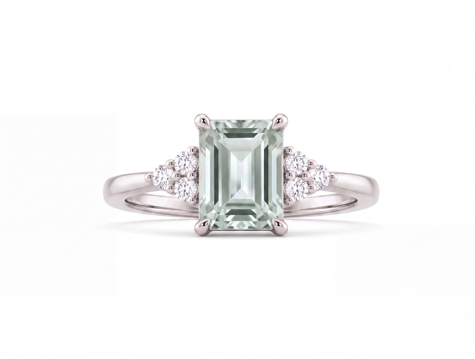 Tresillo Aguamarina Diamantes Oro Blanco 18K