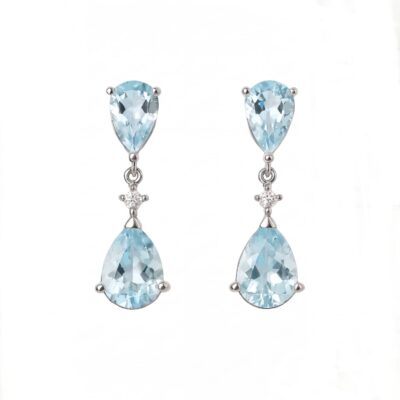 Pendientes Olyphea Aguamarina Diamantes Oro Blanco 18K