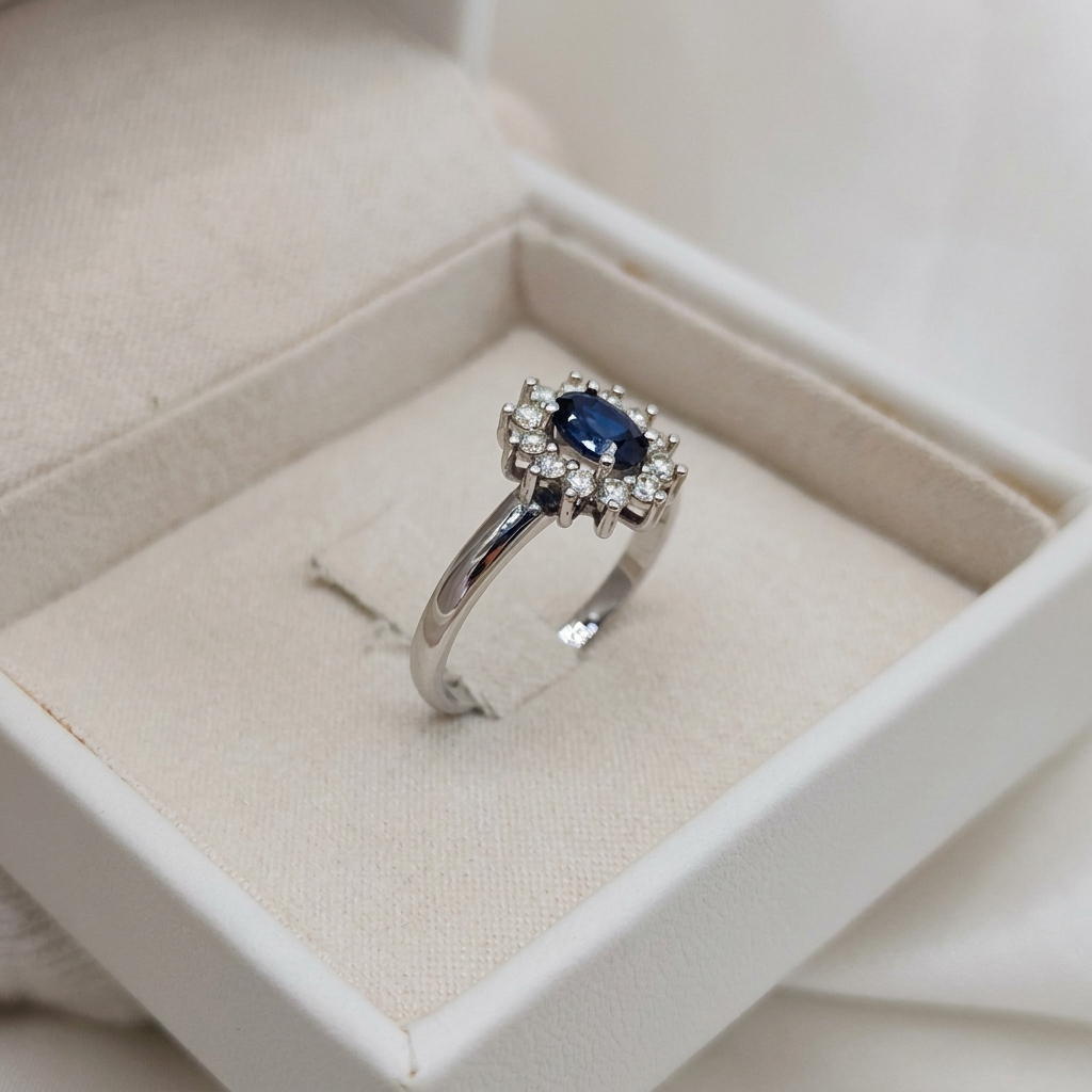 Anillo Bretta Zafiro Diamantes G-VS Oro Blanco 18K - Imagen 2