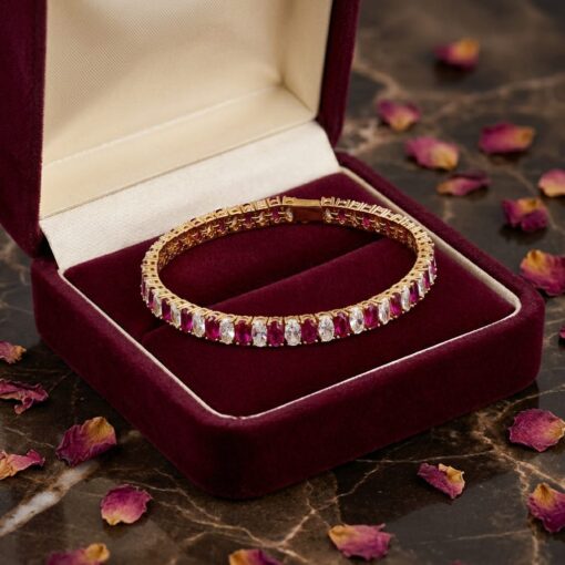 Pulsera Riviere Red Ovals Plata Dorada - Imagen 3