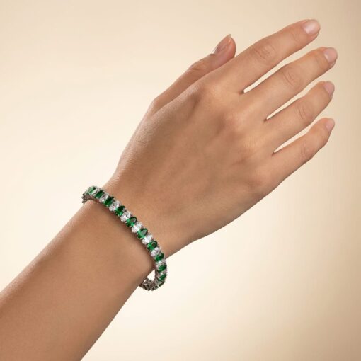 Pulsera Riviere Green Ovals Plata - Imagen 2