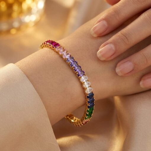 Pulsera Riviere Colored Ovals Plata Dorada - Imagen 2