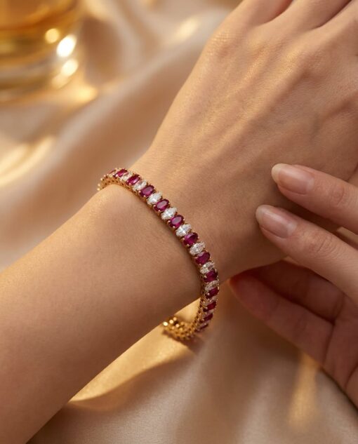 Pulsera Riviere Red Ovals Plata Dorada - Imagen 2