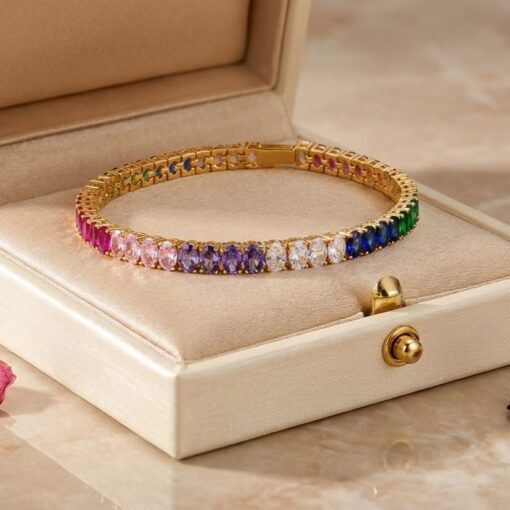 Pulsera Riviere Colored Ovals Plata Dorada - Imagen 3