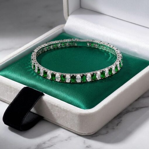 Pulsera Riviere Green Ovals Plata - Imagen 3