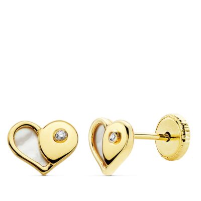 Pendientes Corazón Nácar Oro 18K