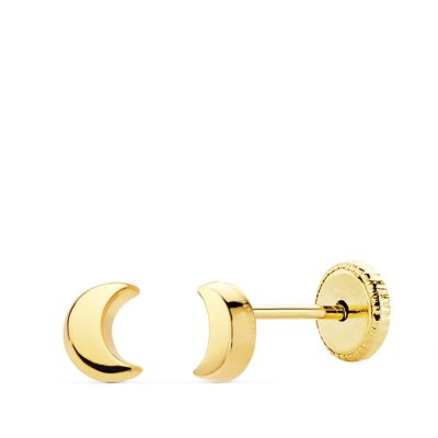 Pendientes Luna Lisa Oro 18K