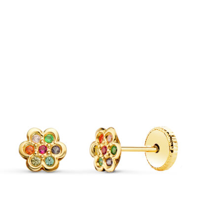 Pendientes Rainbow Fleur Oro 18K