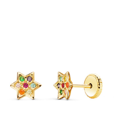 Pendientes Rainbow Star Oro 18K