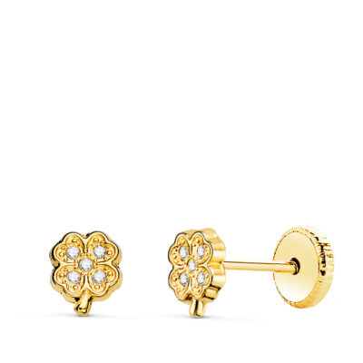 Pendientes Mini Trébol Oro 18K