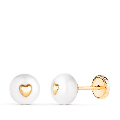 Pendientes Perla Corazón Oro 18K