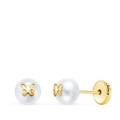 Pendientes Perla Mariposa Oro 18K