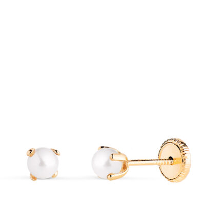 Pendientes Perla 4 Garras Oro 18K (3MM)