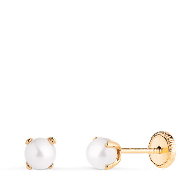 Pendientes Perla 4 Garras Oro 18K (5MM)