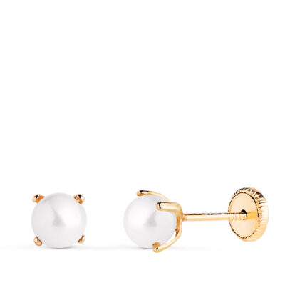 Pendientes Perla 4 Garras Oro 18K (6MM)