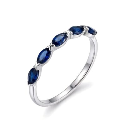 Anillo Naveta Zafiro Oro Blanco 18K
