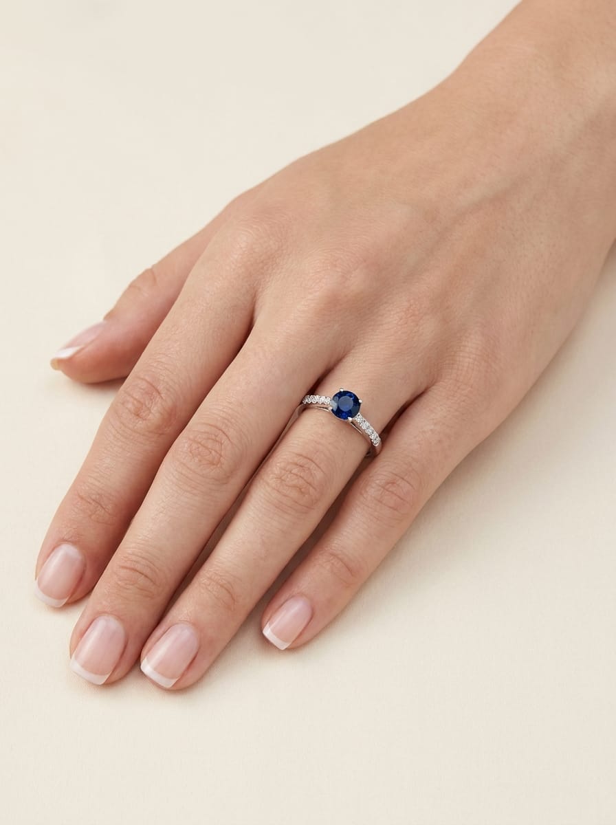 Sortija Venecia Diamantes Zafiro Oro Blanco 18K - Imagen 2