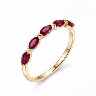 Anillo Naveta Rubí Oro Amarillo 18K