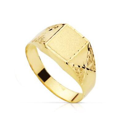 Sello Rectangular Tallado Hojas Oro 18K