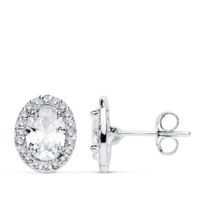Pendientes Roseton Oval Oro Blanco 18K