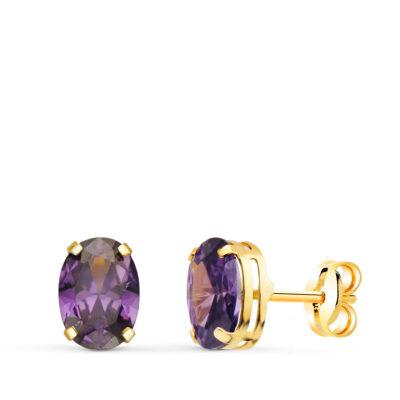 Pendientes Purple Oval Oro Amarillo 18K
