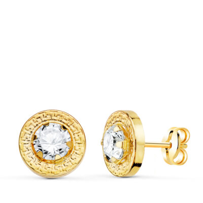 Pendientes Greca Circonita Oro Amarillo 18K