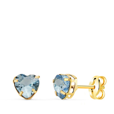Pendientes Light Blue Heart Oro Amarillo 18K