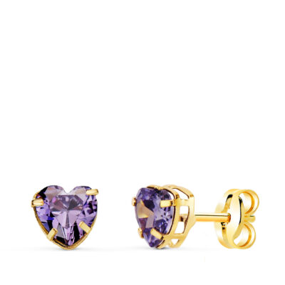 Pendientes Purple Heart Oro Amarillo 18K