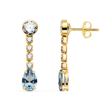 Pendientes Chaton Gota Light Blue Oro Amarillo 18K