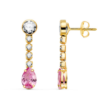 Pendientes Chaton Gota Rose Oro Amarillo 18K