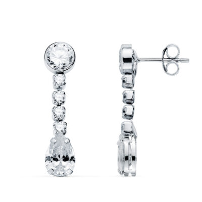Pendientes Chaton Gota Oro Blanco 18K