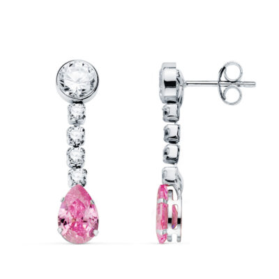 Pendientes Chaton Gota Rose Oro Blanco 18K