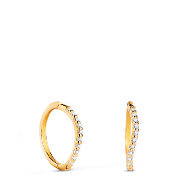 Pendientes Aro Ondulado Circonitas Oro Amarillo 18K