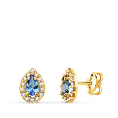 Pendientes Blue Roset Gota Oro Amarillo 18K