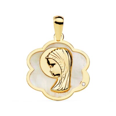 Medalla Virgen Niña Nácar Circonita 18K