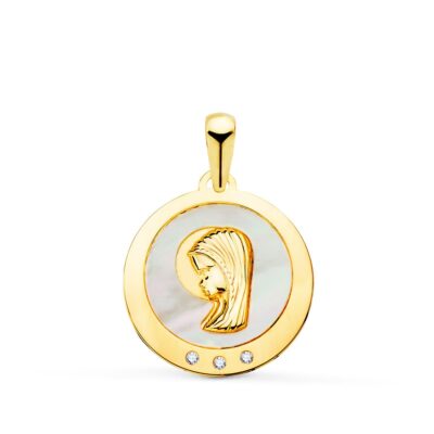 Medalla Virgen Niña Nácar Circonitas 18K