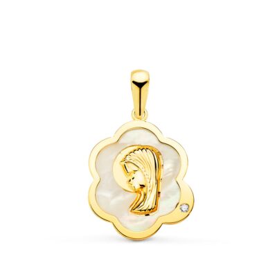 Medalla Virgen Niña Nácar Circonita Oro 18K