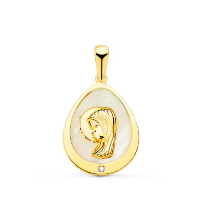 Medalla Virgen Niña Nácar Circonita Oro 18K