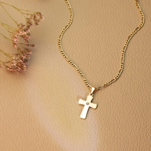 Cruz Lisa Circonita Oro 18K - Imagen 2
