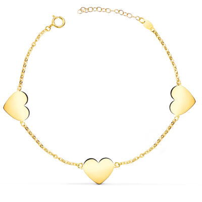Pulsera Triple Heart Oro Amarillo 18K