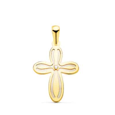 Cruz Nácar Circonita Oro 18K