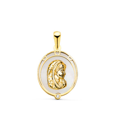 Medalla Virgen Niña Nácar Circonita 18K