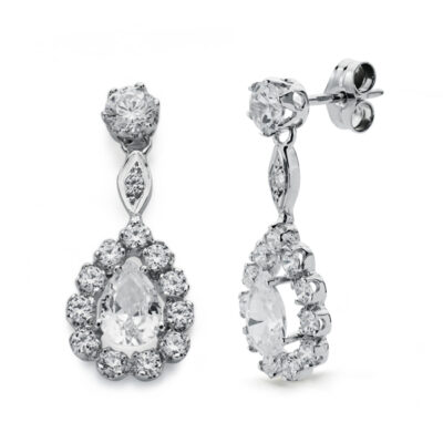 Pendientes Largos Rouse Gota Oro Blanco 18K