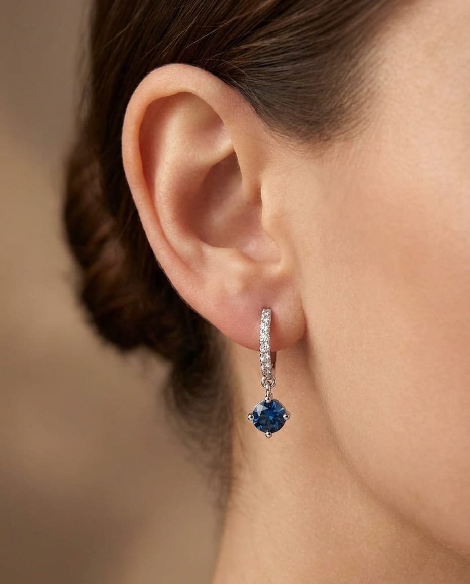 Pendientes Elsa Zafiro Diamantes Oro Blanco 18K - Imagen 3
