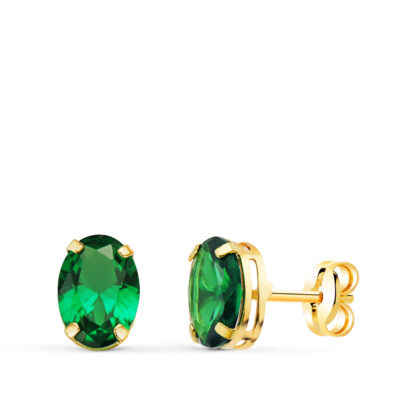 Pendientes Green Oval Oro Amarillo 18K